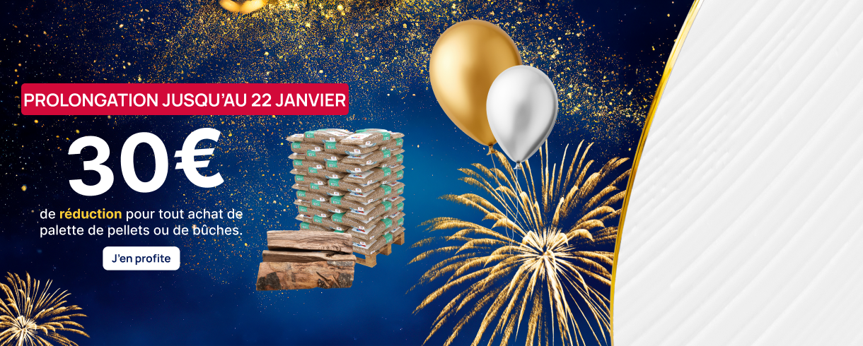 30 euros offerts sur les palettes de pellets et les bûches premium